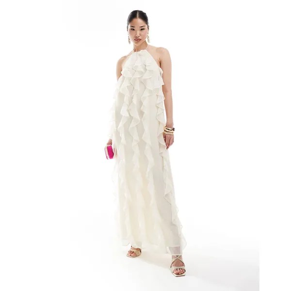 Платье Pretty Lavish Halter Ruffle Maxi, кремовый