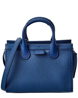 Кожаная женская сумка-тоут Chloé Edith, синяя
