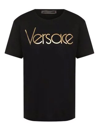 Хлопковая футболка прямого кроя с логотипом бренда Versace