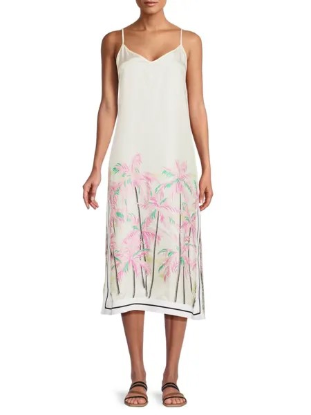 Шелковое платье-комбинация миди Palm Tree Palm Angels, цвет Pink White
