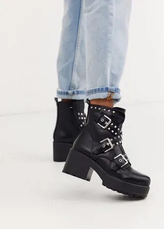 Черные высокие ботинки из искусственной кожи с заклепками Koi Footwear-Черный