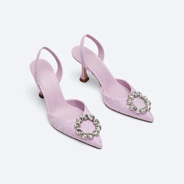 Плетеная женская обувь, модные вечерние сандалии с кристаллами, Классические сандалии с острым носком на высоком каблуке, удобные женские слипоны, женская обувь