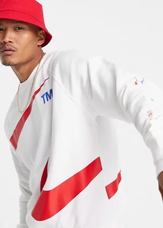 Бело-красный флисовый свитшот с логотипом-галочкой Nike-Белый