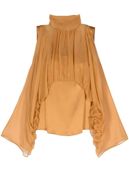 Alberta Ferretti шелковая блузка с открытыми плечами, коричневый