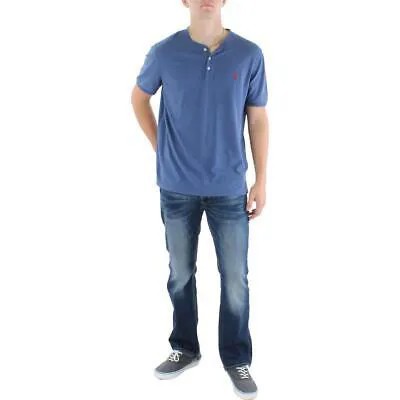 Мужская темно-синяя хлопковая футболка с коротким рукавом Polo Ralph Lauren, рубашка на пуговицах L BHFO 6593