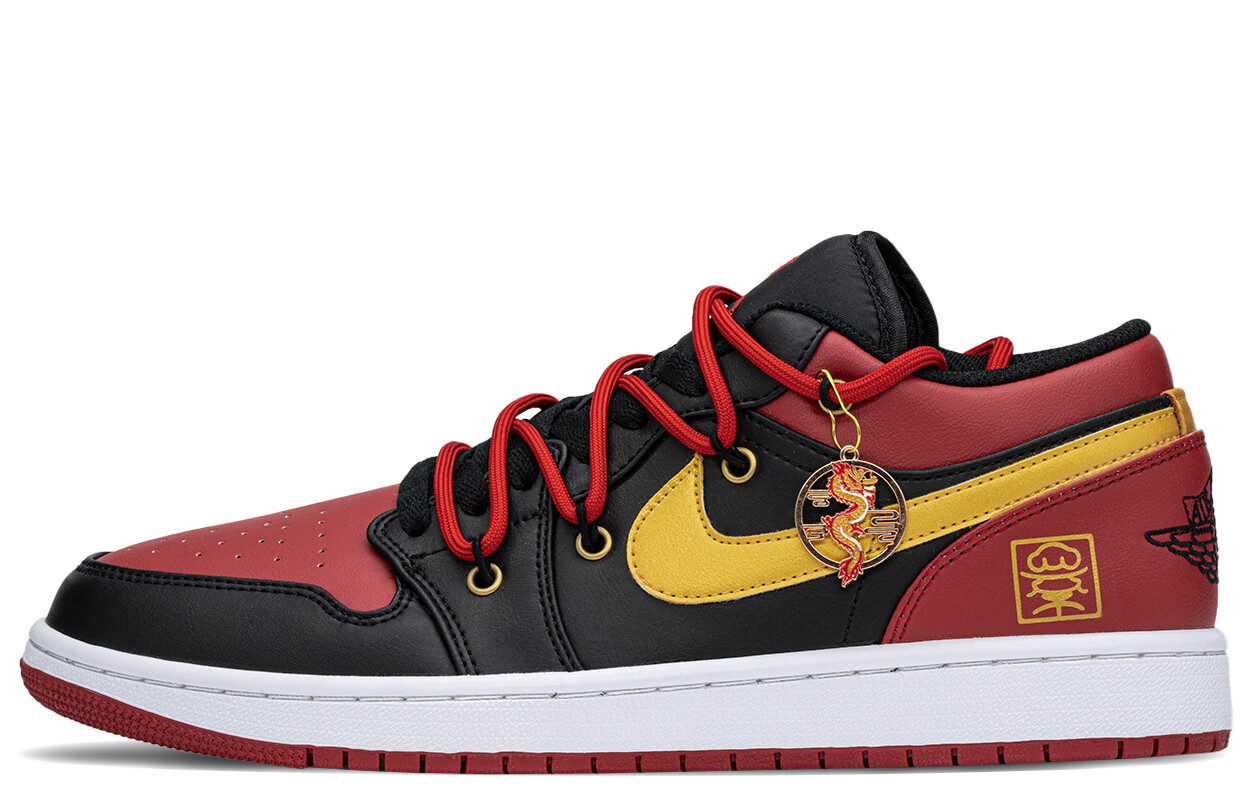 Кроссовки Air Jordan 1 Vintage Basketball Shoes Men Low-top Black/red/gold, черный/красный/золотой