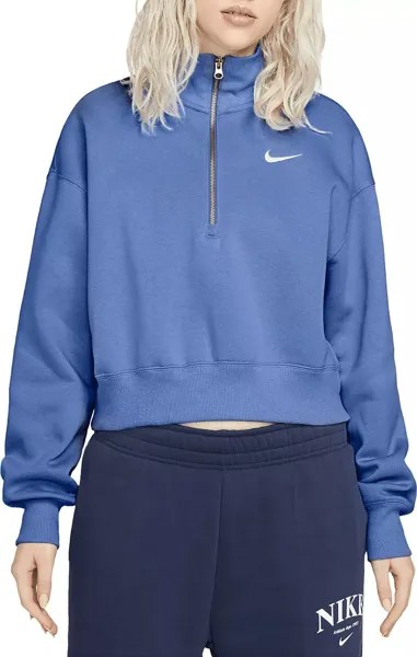 Женский укороченный укороченный свитшот с молнией 1/2 Nike Sportswear большого размера из флиса Phoenix