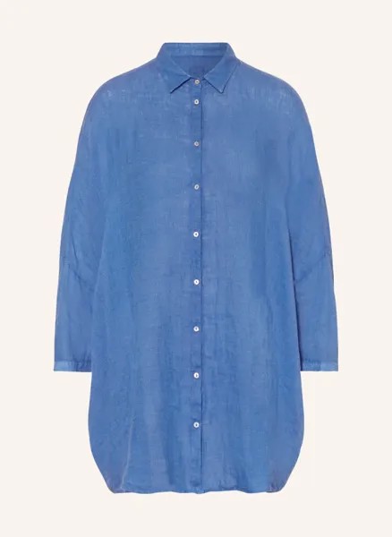 Блузка-рубашка оверсайз из льна с рукавами 3/4  120%Lino, синий