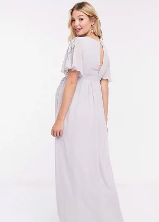 Серое декорированное платье макси Little Mistress Maternity-Серый
