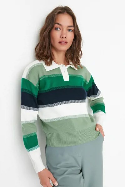 Трикотажный свитер с воротником-поло зеленого цвета TWOAW22KZ0193
