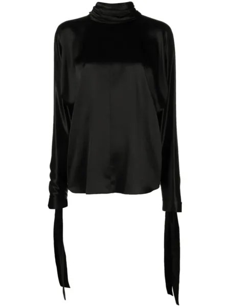Saint Laurent шелковая блузка с высоким воротником, черный