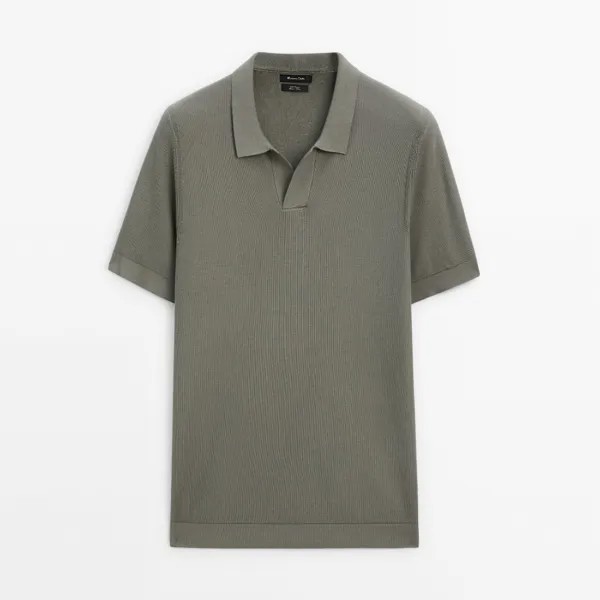 Футболка-поло Massimo Dutti Cotton Knit With Short Sleeves, хаки