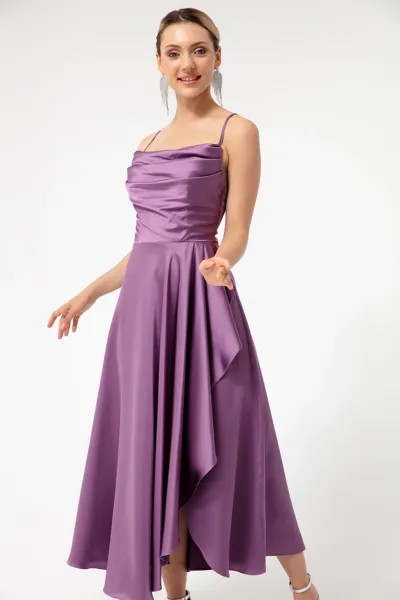 Женское атласное вечернее платье миди длиной с воланами и разрезами лавандового цвета и выпускное платье Lafaba, фиолетовый