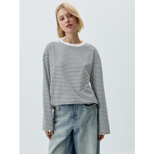 Лонгслив Sela Anna Oversize fit, размер XS INT, черный, белый