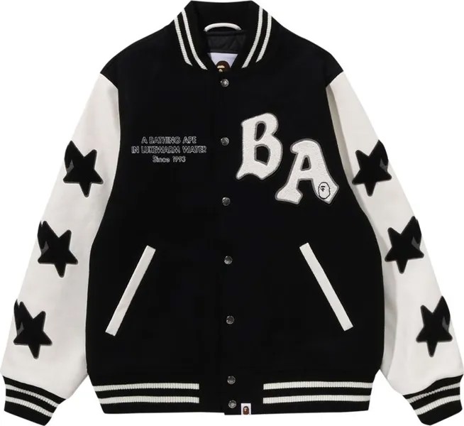 Куртка BAPE A Bathing Ape Relaxed Fit Varsity Jacket 'Black', черный