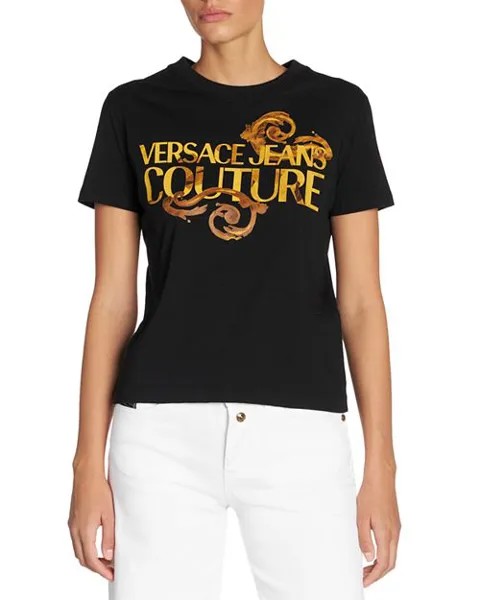 Футболка из хлопкового джерси с логотипом Versace Jeans Couture, цвет Black