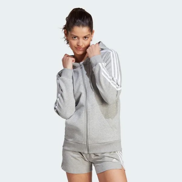 Парка Adidas Essentials Three Stripes Full Zip Fleece Hoodie, цвет Medium Grey Heather/White