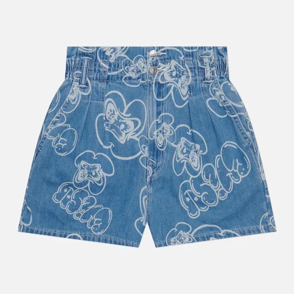 Женские шорты Evisu Laser All Over Print Denim голубой, Размер XS