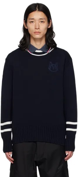 Moncler Темно-синий свитер с аппликацией