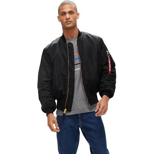 Бомбер ALPHA INDUSTRIES, демисезон/зима, силуэт свободный, утепленная, ветрозащитная, водонепроницаемая, без капюшона, внутренний карман, подкладка, карманы, манжеты, размер 2XL, черный