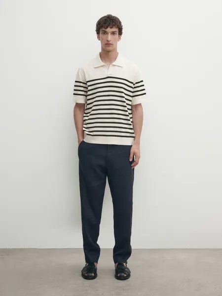 Свитер-Поло с короткими рукавами и принтом Massimo Dutti, бежевый