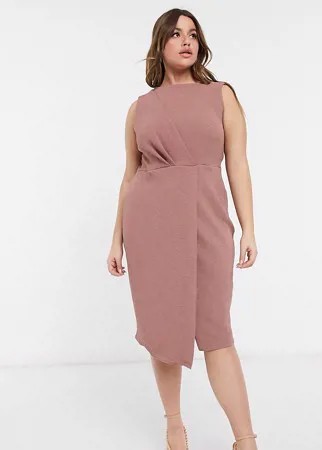Платье-футляр с запахом в насыщенном розовом цвете Closet London Plus-Розовый цвет