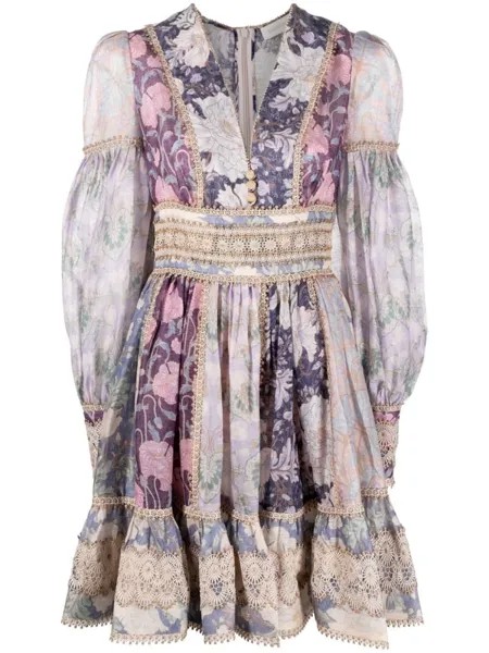 ZIMMERMANN платье мини Celestial с кружевом, фиолетовый