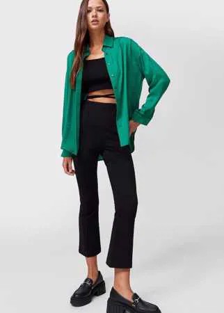 Stradivarius Рубашка Из Сатина Зеленый L