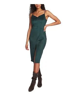 1. STATE Женское зеленое вечернее платье миди с разрезом на тонких бретельках и V-образным вырезом Размер: 4