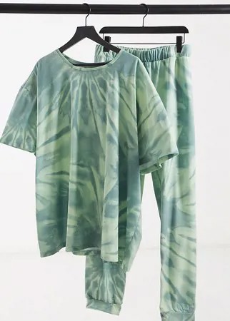 Зеленый пижамный комплект с принтом тай-дай из oversized-футболки и леггинсов ASOS DESIGN Curve-Зеленый цвет