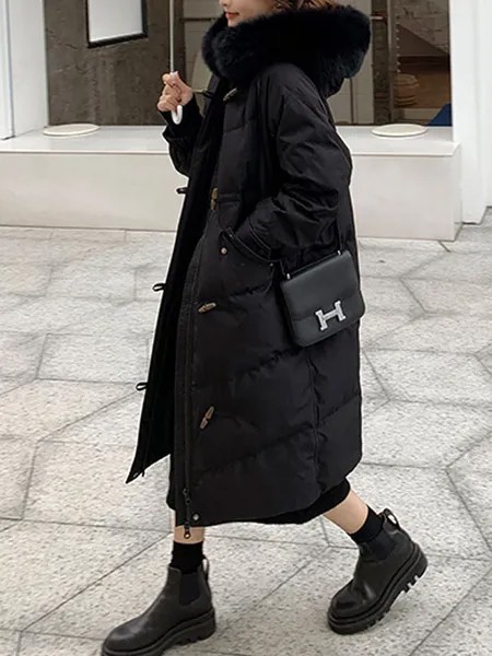 Milanoo Puffer Coats For Women Black Wind Proof Long Sleeves Polyester Long Winter Outerwear