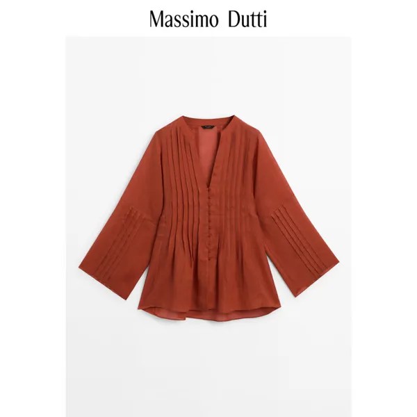 Рубашка женская Massimo Dutti в китайском стиле, терракотовый