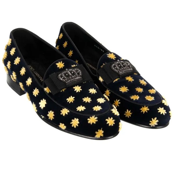Dolce - Gabbana Бархатные лоферы Lukas Star Crown Embroidery Black 12086