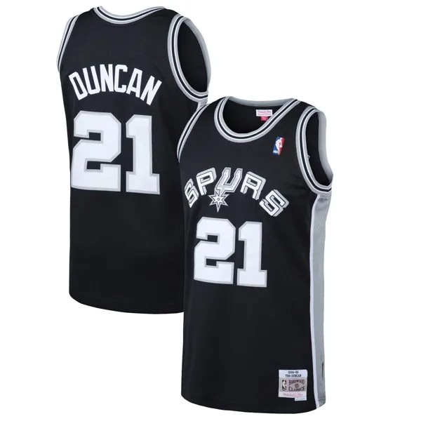 Мужская черная майка Mitchell & Ness Tim Duncan San Antonio Spurs 1998-99 Hardwood Classics Swingman