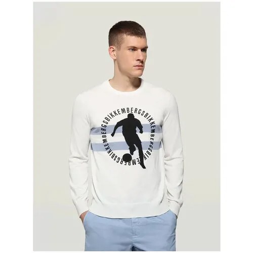 Пуловер для мужчин, BIKKEMBERGS, модель: CS34G11X1489A00, цвет: белый, размер: L