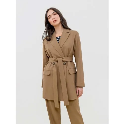 Пиджак Pompa, удлиненный, силуэт прямой, размер 50, коричневый, горчичный