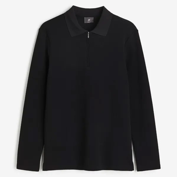 Футболка-поло H&M Slim Fit Half-zip Scuba, черный