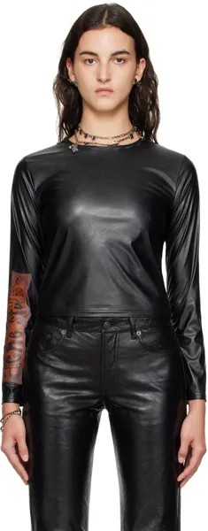 Черная футболка из искусственной кожи с круглым вырезом и длинными рукавами Acne Studios