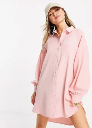 Платье-рубашка кораллового цвета в полоску в стиле oversized с удлиненным нижним краем Lola May-Оранжевый цвет