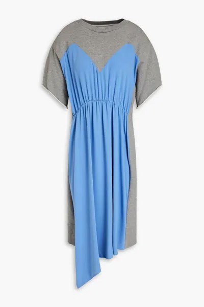 Двухцветное платье миди из французской хлопковой махры с кади-вставками Mm6 Maison Margiela, светло-синий