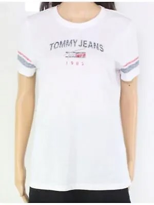 TOMMY JEANS Женская белая футболка с короткими рукавами и круглым вырезом с логотипом XXS