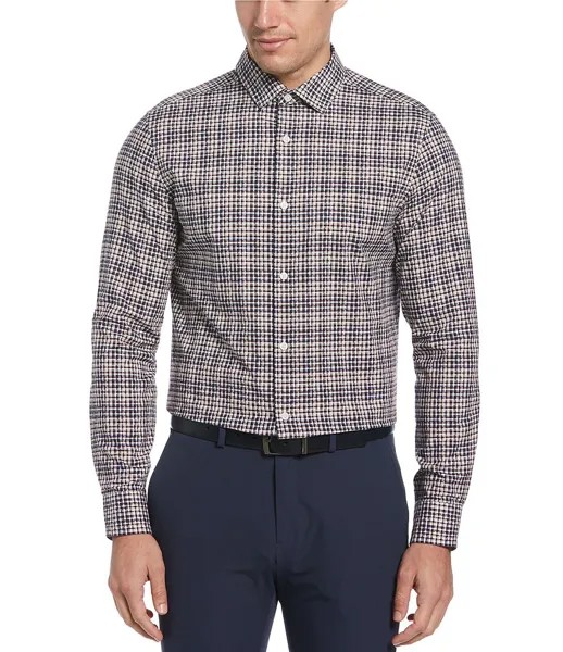 Рубашка в клетку Perry Ellis с длинными рукавами и пиксельной полоской, синий