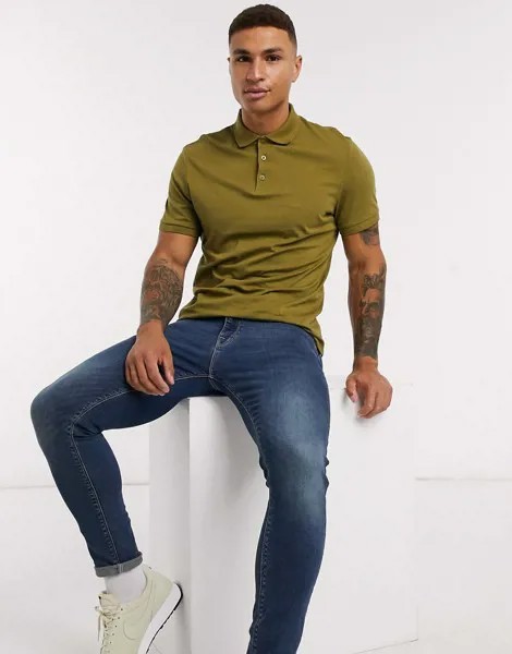 Поло из органического хлопка цвета хаки ASOS DESIGN-Зеленый цвет