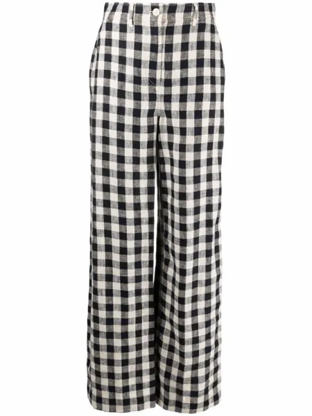 Tory Burch широкие брюки в клетку гингем, нейтральный цвет