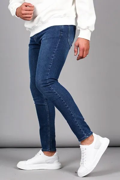 Синие мужские джинсы Skinny Fit из лайкры с эффектом потертости 6327 MADMEXT