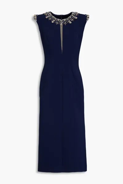 Украшенное платье миди из крепа Jenny Packham, темно-синий