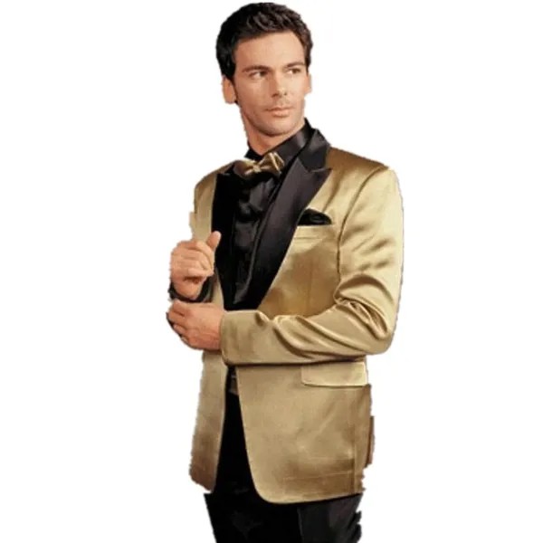Золотая куртка, черные брюки, смокинги для жениха, Лучший человек, пиковый отворот, мужские свадебные костюмы для жениха (пиджак + брюки + галстук-бабочка)