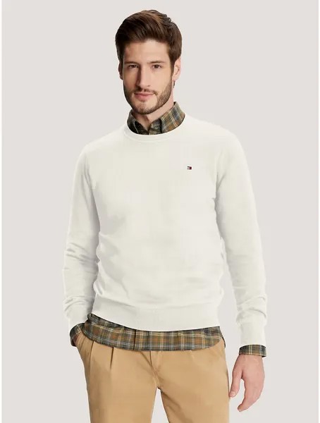 Мужской свитер с круглым вырезом и логотипом Tommy Hilfiger, цвет Weathered White