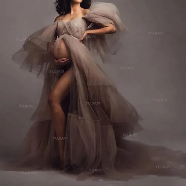 Пушистые платья для беременных для фотосъемки с открытыми плечами фатиновое платье для беременных для будуарных женщин халат