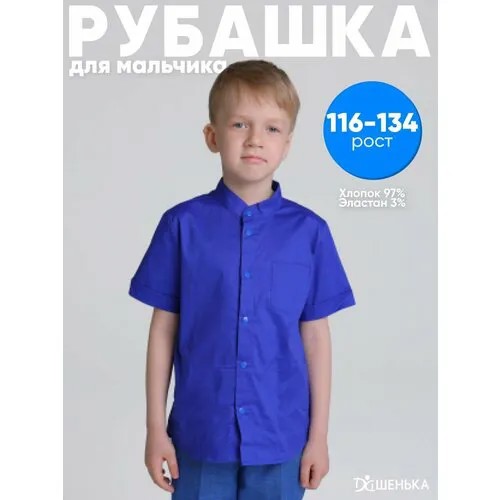Рубашка Дашенька, прямой силуэт, на кнопках, короткий рукав, карманы, однотонная, размер 128, голубой